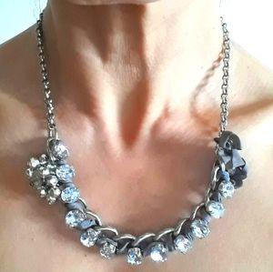 RHEINSTONES WITH RIBBON SILVER NECKLACE